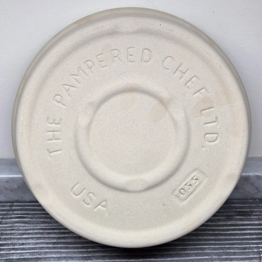 Pampered Chef 8 inch Deep Dish Natural Stoneware Pie Plate Family Heritage USA